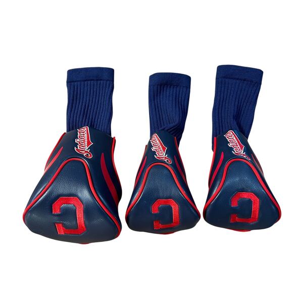 Cleveland Indians Golf Club Headcovers Set Driver 3 X Navy Red MLB Licensed - Picture 4 of 5